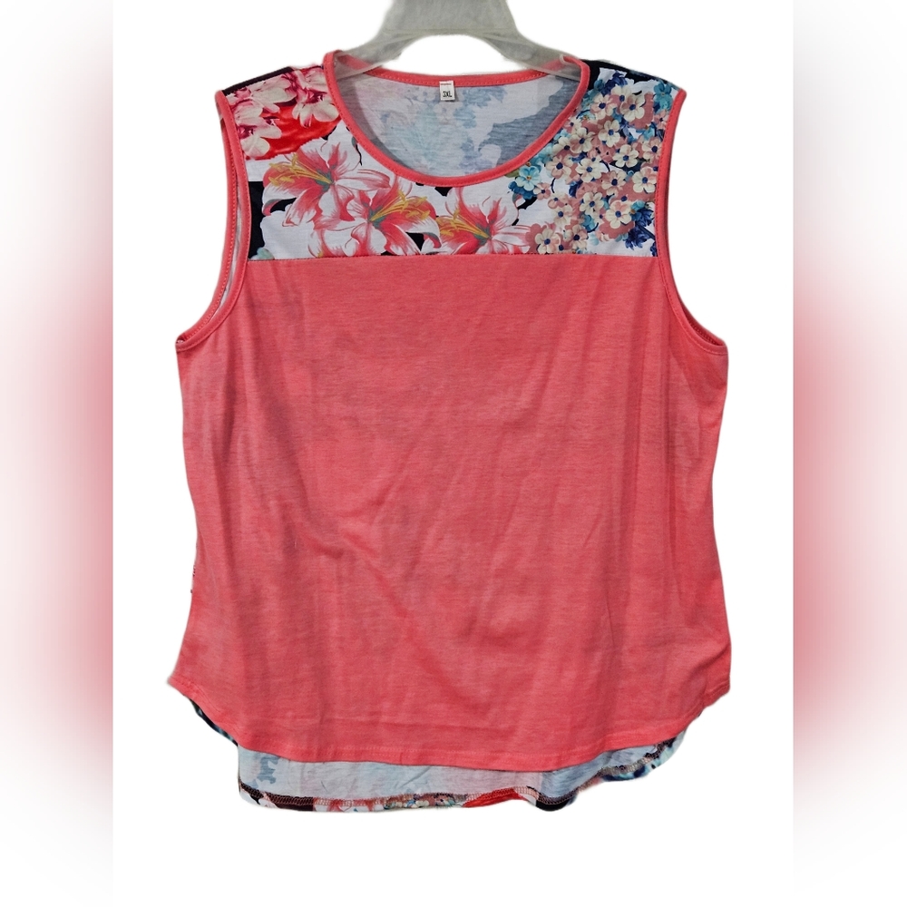 Women's Floral Print Sleeveless Shirt Tunic Blouse Size 3XL (US 16)